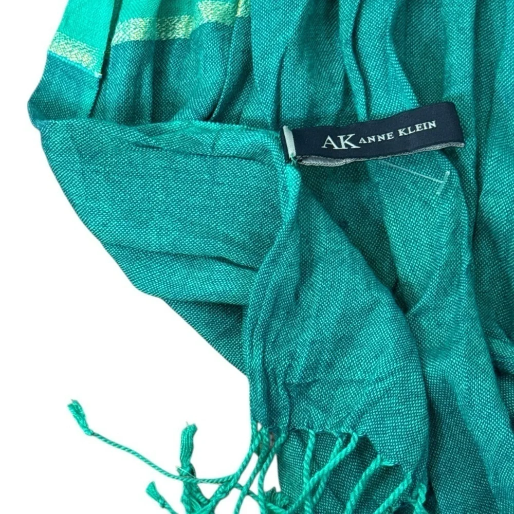 Anne Klein Teal Turquoise Lightweight Scarf with Metallic Accent Fringe